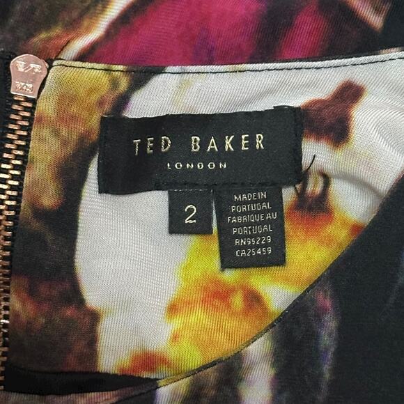 TED BAKER Long Sleeve Sheath Dress Twisted Knot Ruched Floral Cocktail Office - Picture 10 of 12